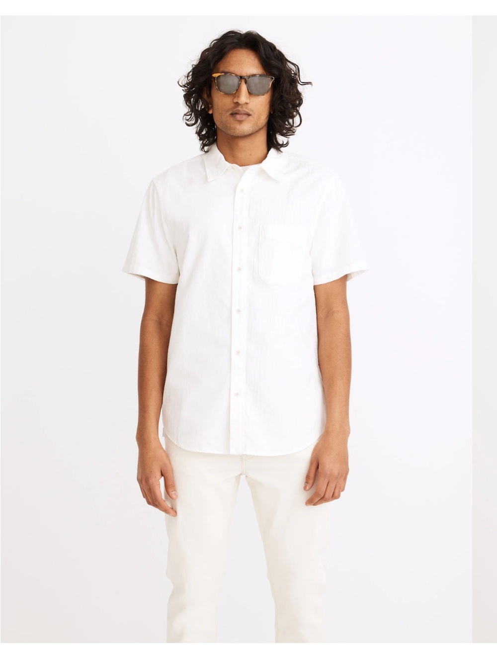 Madewell Crinkle Cotton Perfect Short-Sleeve Shirt in Lighthouse, M
